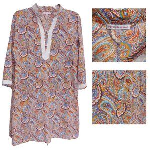 Peter Millar Retro 70s Hippie Paisley Orange Blue Tunic Dress